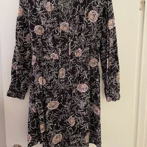 LOFT BLACK FLORAL LONG SLEEVE DRESS
